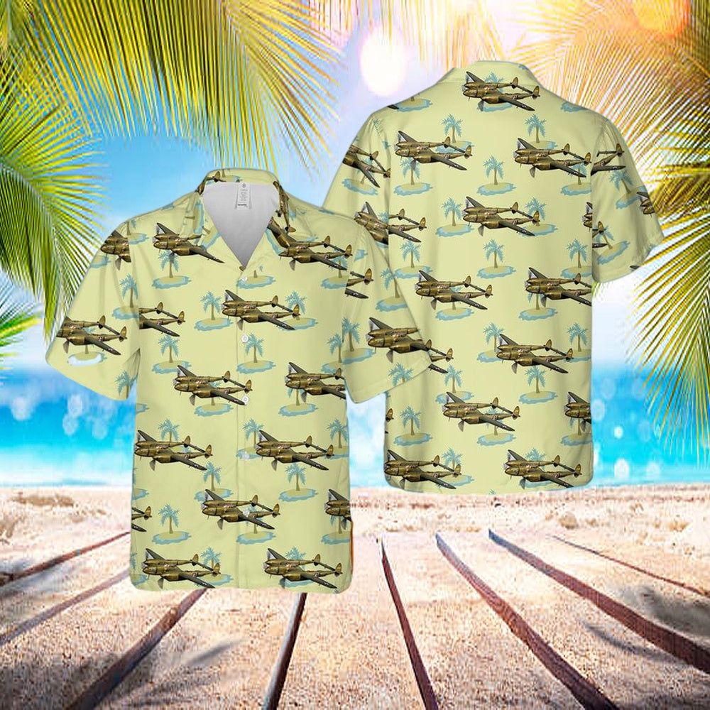 Us Air Force Lockheed P-38f Lightning Glacier Girl Hawaiian Shirt – Beachwear For Men – Best Hawaiian Shirts