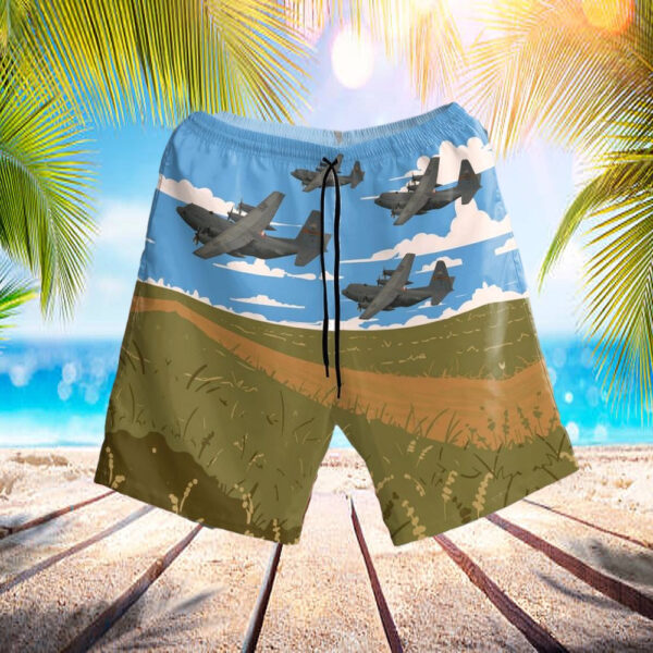 Usaf 182nd Airlift Wing Illinois Air National Guard C-130 H3 Hercules Hawaiian Shorts – Beachwear For Men – Best Hawaiian Shirts