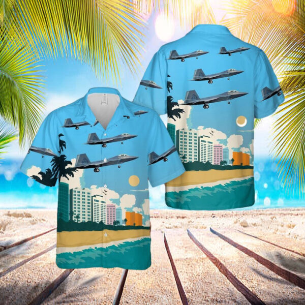 Usaf 43d Fighter Squadron Lockheed Martin Block 10 F-22a Raptor Hawaiian Shirt – Beachwear For Men – Best Hawaiian Shirts