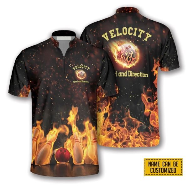 Velocity Fire Flame Bowling Personalized Names Jersey Shirt – Gift For Bowling Enthusiasts