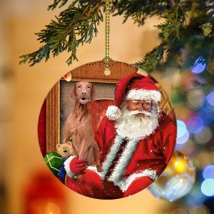 Vizsla With Santa Christmas Christmas Plastic Hanging…
