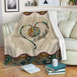 Volleyball Vintage Mandala Fleece Throw Blanket –…