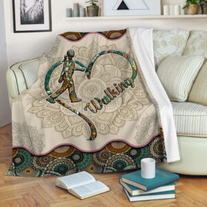 Walking Symbol Vintage Mandala Fleece Throw Blanket - Sherpa Fleece Blanket - Soft Lightweight Blanket