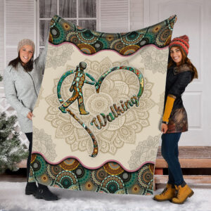 Walking Symbol Vintage Mandala Fleece Throw Blanket - Sherpa Fleece Blanket - Soft Lightweight Blanket