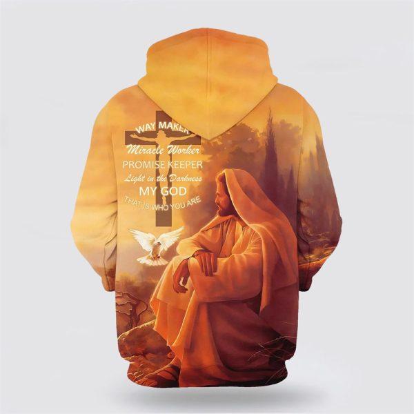 Way Maker Miracle Worker Promise Keeper Hoodie Jesus And Dove All Over Print 3D Hoodie – Gifts For Christians
