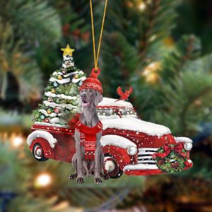 Weimaraner-Christmas Car Two Sided Christmas Plastic Hanging…