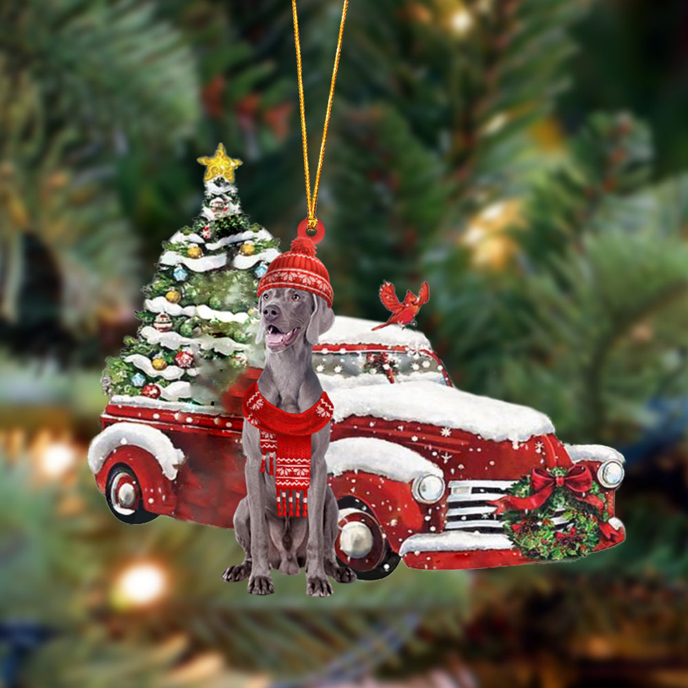 Weimaraner-Christmas Car Two Sided Christmas Plastic Hanging Ornament Xmas Decoration