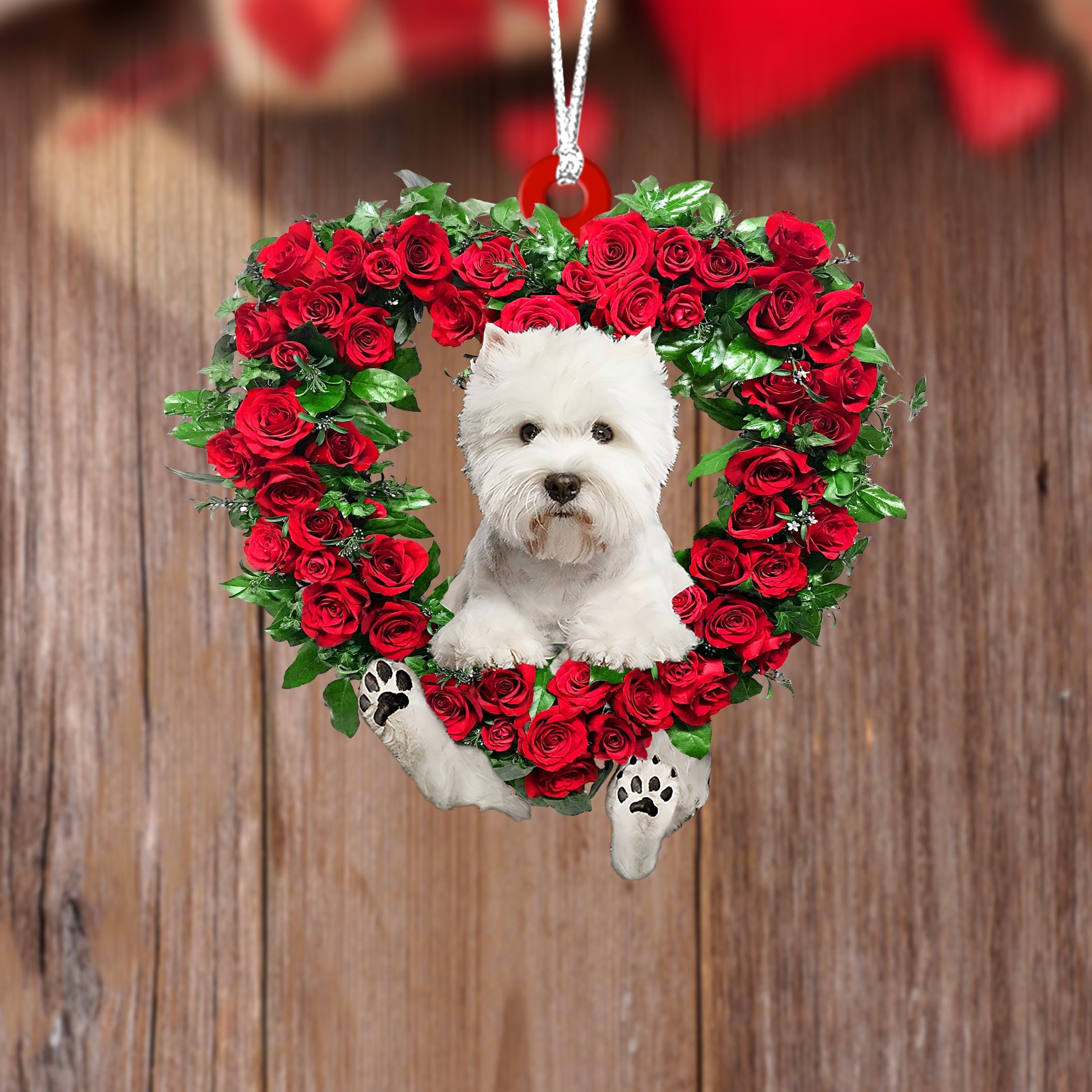 West Highland Dog-Heart Wreath Two Sides Christmas Plastic Hanging Ornament