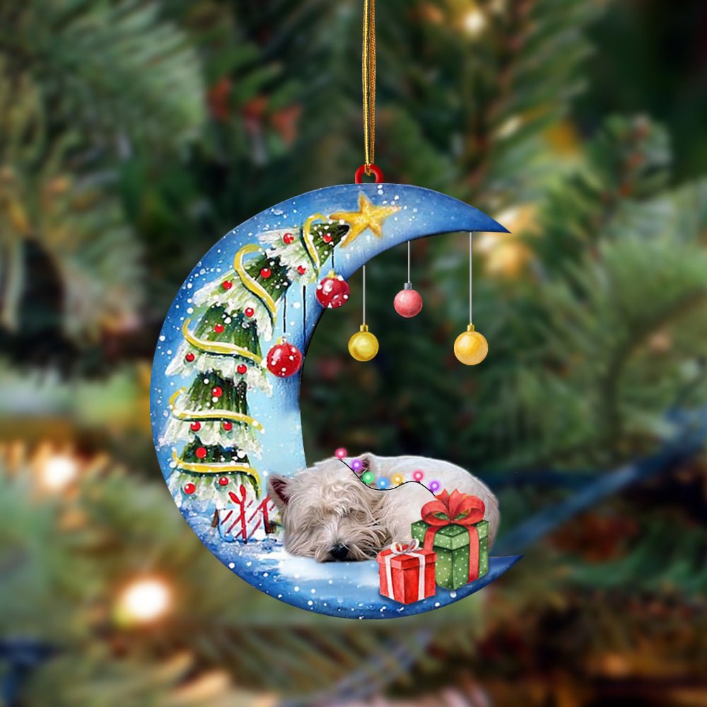 West Highland White Terrier-Sleep On The Moon Christmas Two Sided Christmas Plastic Hanging Ornament
