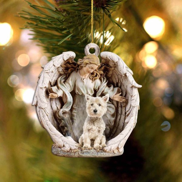 West Highland White Terrier Angel Hug Winter Love Two Sided Christmas Plastic Hanging Ornament – Christmas Decor