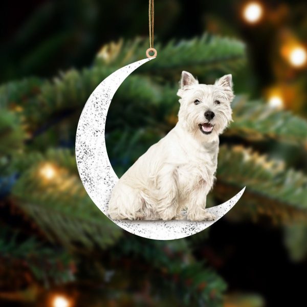 West Highland White Terrier Sit On The Moon-Two Sided Christmas Plastic Hanging Ornament