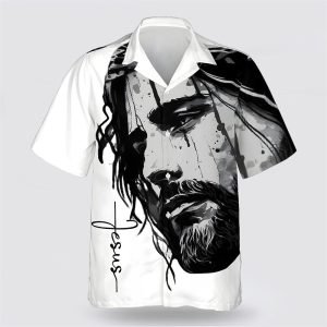 White And Black Jesus Face Hawaiian Shirt…