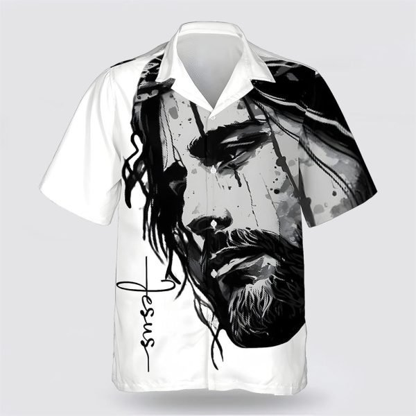 White And Black Jesus Face Hawaiian Shirt – Gifts For Christians