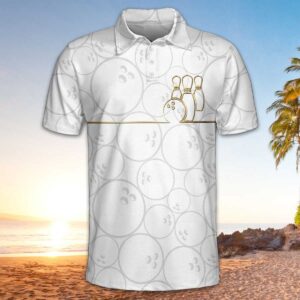 White And Golden Bowling Ball Pattern Polo Shirt – Bowling Men Polo Shirt – Gifts To Get For Your Dad – Father’s Day Shirt