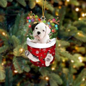 White Boxer In Snow Pocket Christmas Ornament…