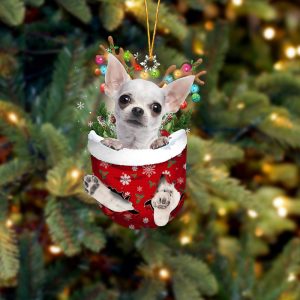 White Chihuahua In Snow Pocket Christmas Ornament…