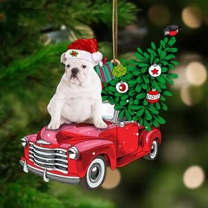 White English Bulldog-Pine Truck Hanging Christmas Plastic…