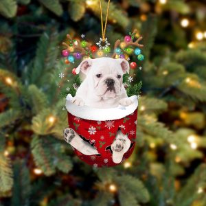 White English Bulldog In Snow Pocket Christmas…