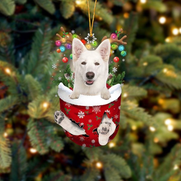White German Shepherd In Snow Pocket Christmas Ornament – Flat Acrylic Dog Ornament