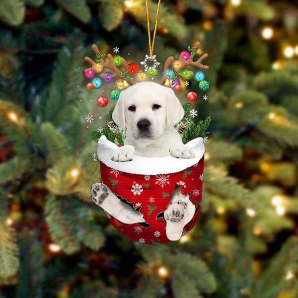 White Labrador In Snow Pocket Christmas Ornament – Flat Acrylic Dog Ornament – Gifts For Dog Lovers
