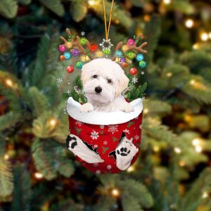 White Maltipoo In Snow Pocket Christmas Ornament…