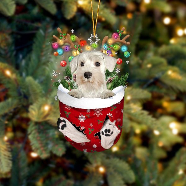 White Miniature Schnauzer In Snow Pocket Christmas Ornament – Flat Acrylic Dog Ornament
