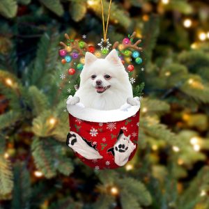 White Pomeranian In Snow Pocket Christmas Ornament…