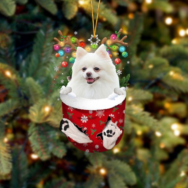 White Pomeranian In Snow Pocket Christmas Ornament – Gifts For Dog Lovers – Flat Acrylic Dog Ornament