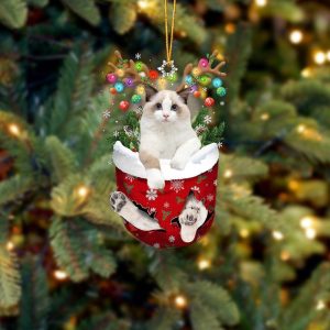White Ragdoll Cat In Snow Pocket Christmas…