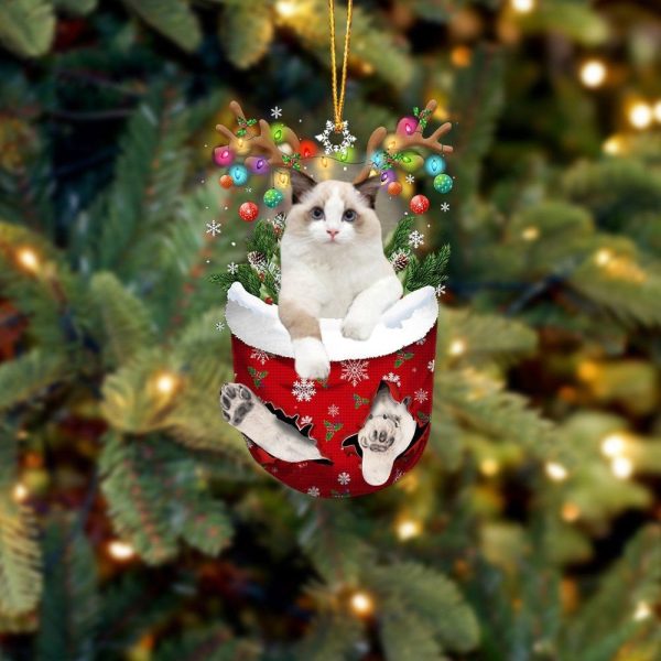 White Ragdoll Cat In Snow Pocket Christmas Ornament – Dog Memorial Gift – Flat Acrylic Cat Ornament