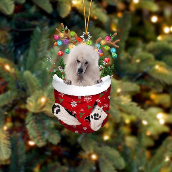 White Standard Poodle In Snow Pocket Christmas Ornament – Flat Acrylic Dog Ornament