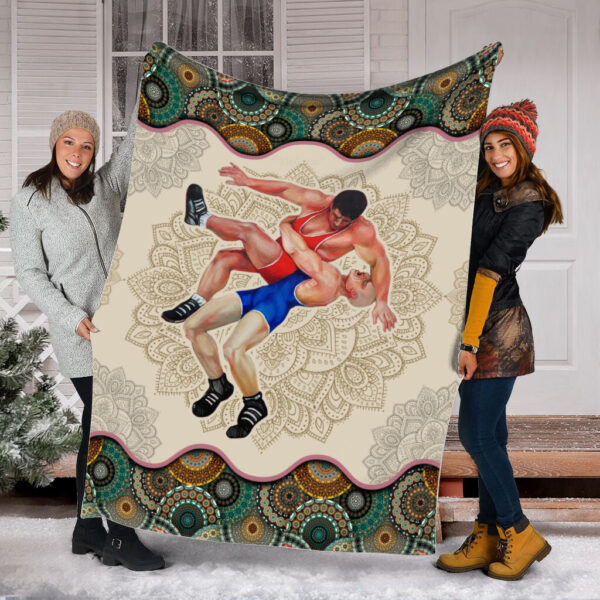 Wrestling Vintage Mandala Fleece Throw Blanket – Throw Blankets For Couch – Soft And Cozy Blanket