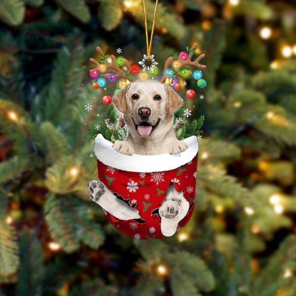 Yellow Labrador In Snow Pocket Christmas Ornament – Flat Acrylic Dog Ornament – Funny Ornament