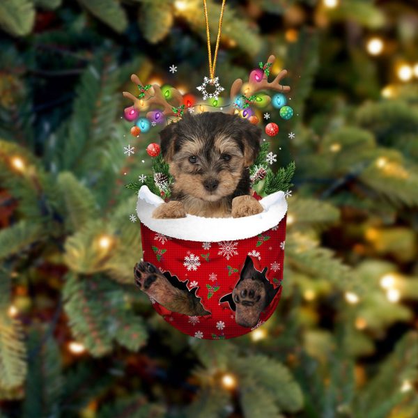 Yorkipoo In Snow Pocket Christmas Ornament – Flat Acrylic Dog Ornament – Christmas Decor
