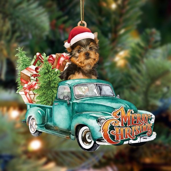 Yorkshire Terrier-Green Truck Hanging Christmas Plastic Hanging Ornament – Holiday Ornaments