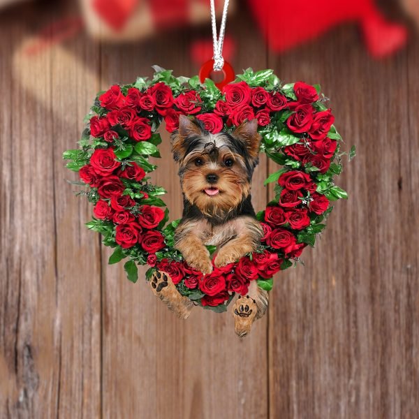 Yorkshire Terrier-Heart Wreath Two Sides Christmas Plastic Hanging Ornament – Holiday Ornaments