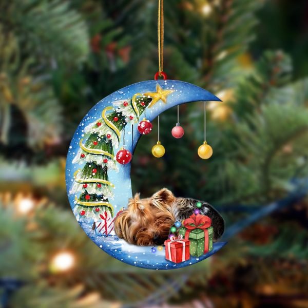 Yorkshire Terrier-Sleep On The Moon Christmas Two Sided Christmas Plastic Hanging Ornament