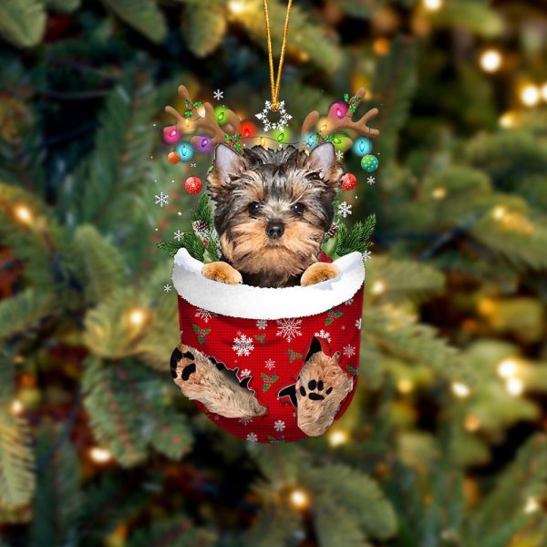 Yorkshire Terrier In Snow Pocket Christmas Ornament – Flat Acrylic Dog Ornament – Ornaments Hanging Gift