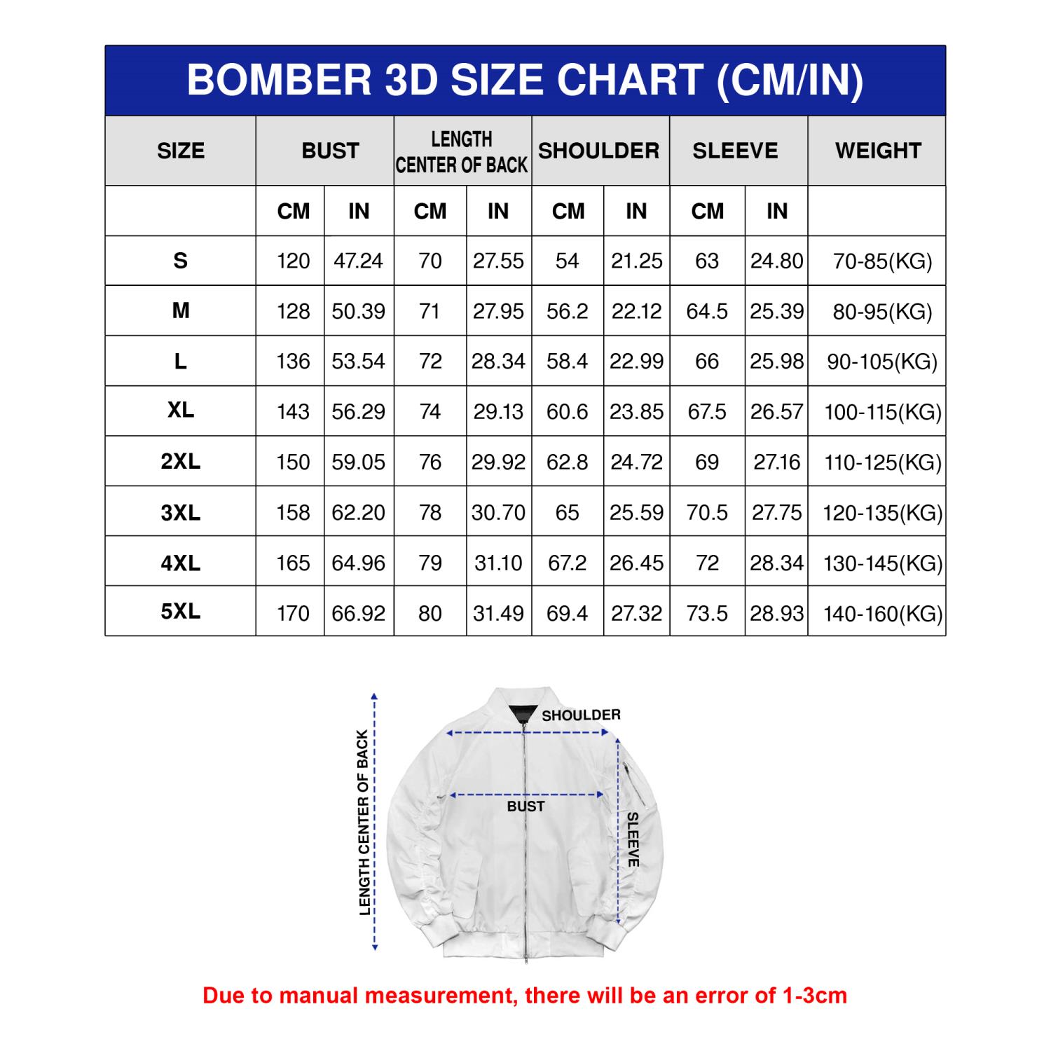 Size Chart Bomber Jacket