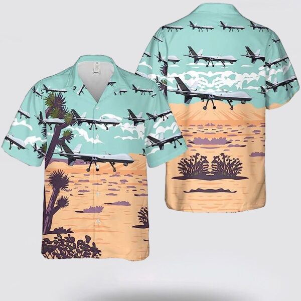 Aircraft Mq-9 Reaper Blue Mint And Brown Hawaiian Shirt – Beachwear For Men – Best Hawaiian Shirts