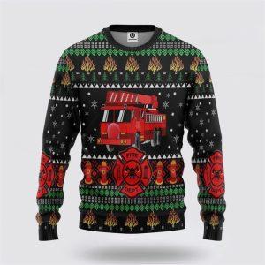 3D Firefighter Truck Ugly Christmas Sweatshirt –…