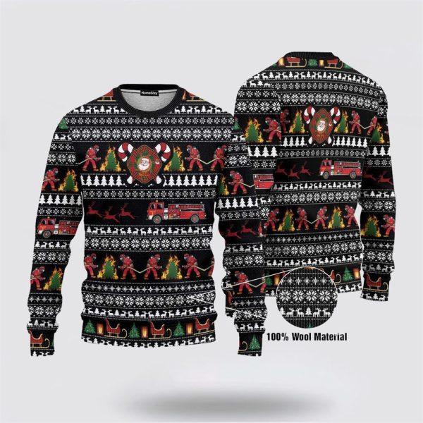 3D Santa Village Firefighter Ugly Sweater – Christmas Gifts For Firefighters