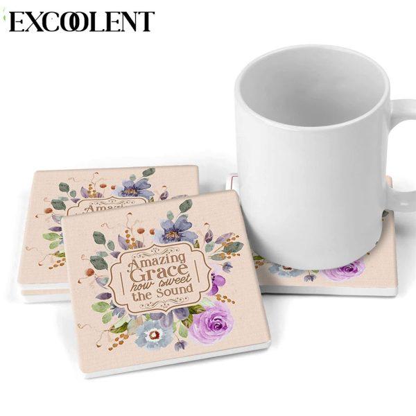 Amazing Grace How Sweet The Sound Flower Stone Coasters – Gifts For Christian