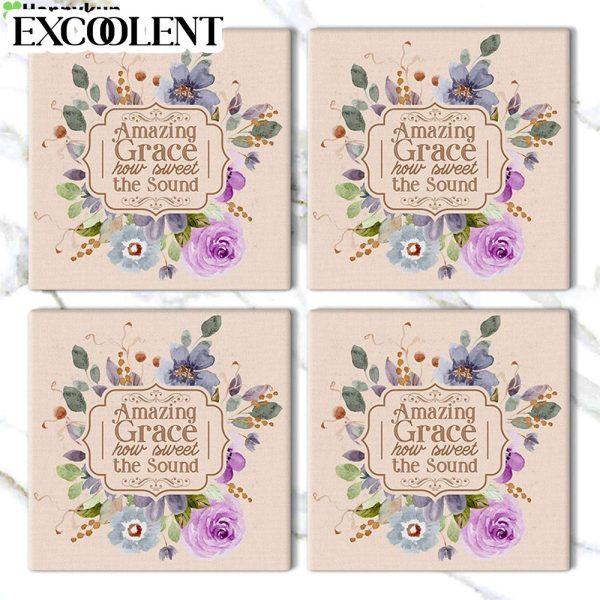 Amazing Grace How Sweet The Sound Flower Stone Coasters – Gifts For Christian