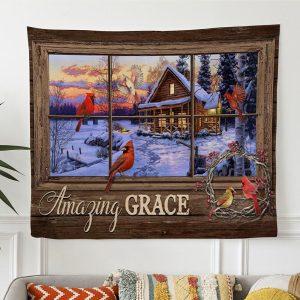 Amazing Grace Tapestry Wall Art Cardinal Birds Tapestry Wall Art – Tapestries Gift For Christian