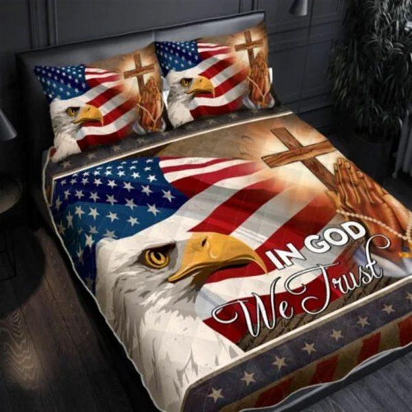 America Eagle in God We Trust Quilt Bedding Set – Christian Gift For Believers