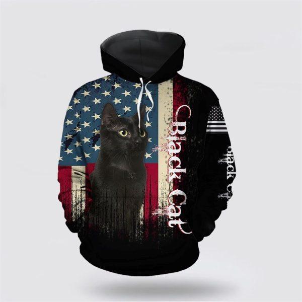 American Black Cat Christmas All Over Print Hoodie – Cat Lover Christmas Hoodie
