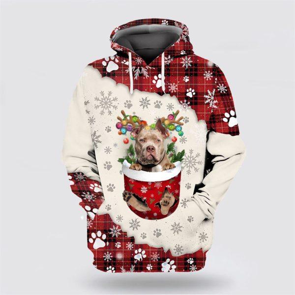 American Bully In Snow Pocket Merry Christmas All Over Print 3D Hoodie – Dog Lover Christmas Hoodie