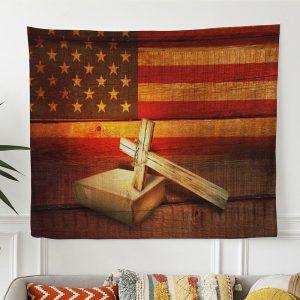 American Flag With Cross Holy Bible Tapestry Wall Art – Tapestries Gift For Christian