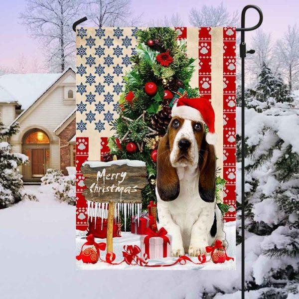Basset Hound Christmas American Flag – Christmas Flag Outdoor Decoration